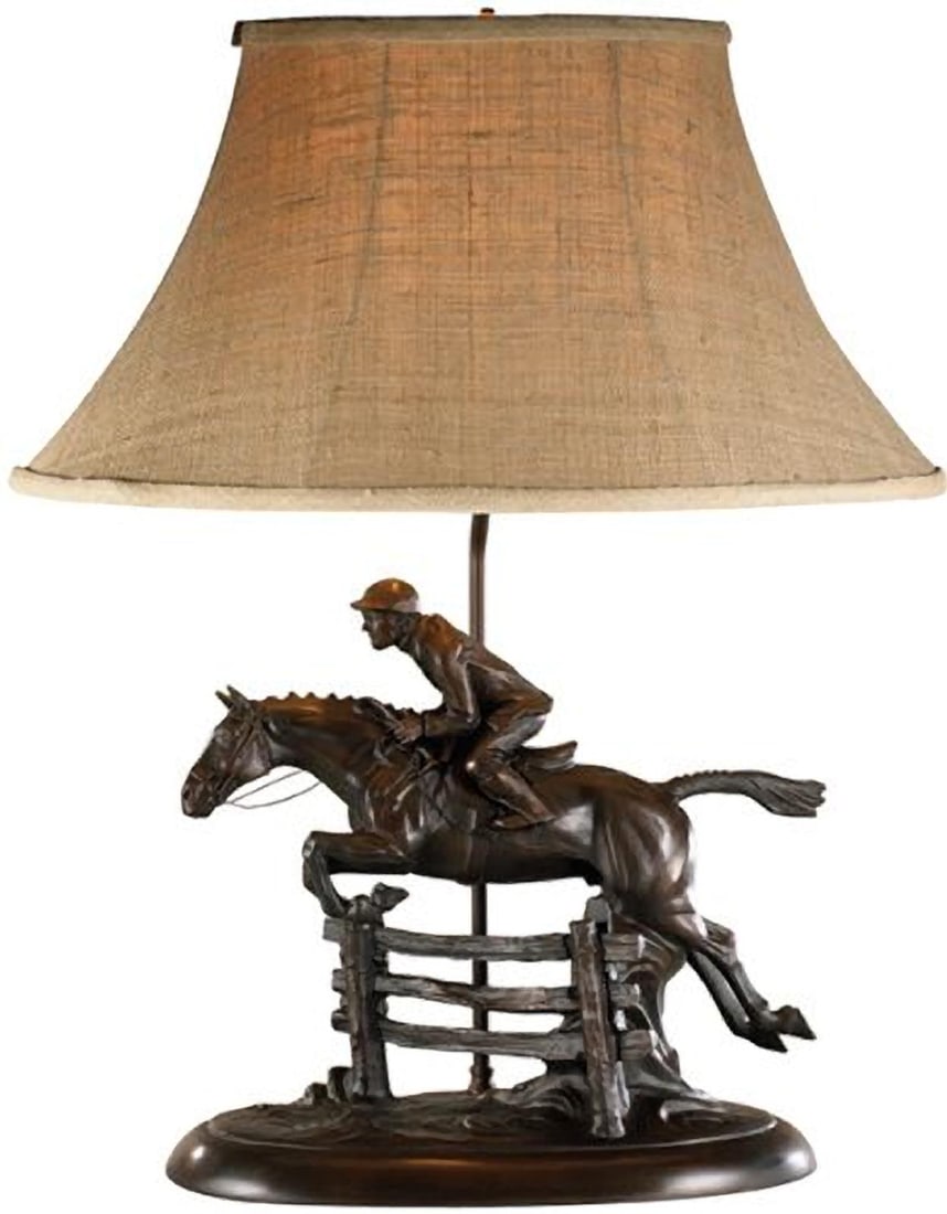 Rustic Lodge Style Table Lamp with Linen Shade and Yellow Finish (1 of 1)
