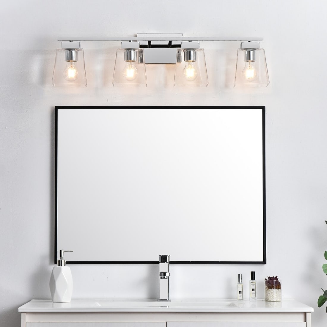 Modern Chrome Wall Sconce With Glass Shades 32 Inch Merrick 4-Light Fixture (1 of 7)