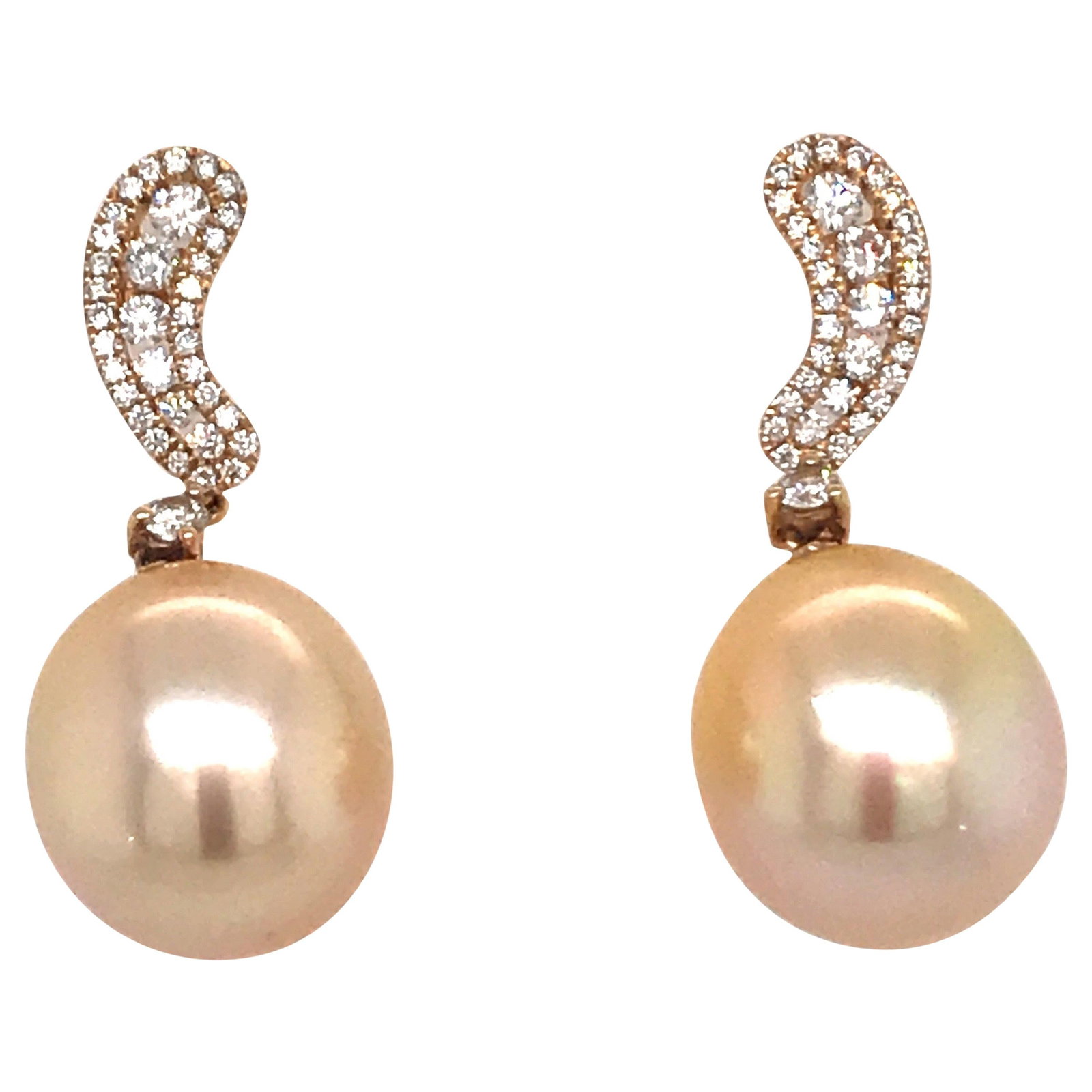 Harbor Diamonds Golden South Sea Pearl Diamond Earrings 18K Yellow Gold 0.40ct (1 of 4)