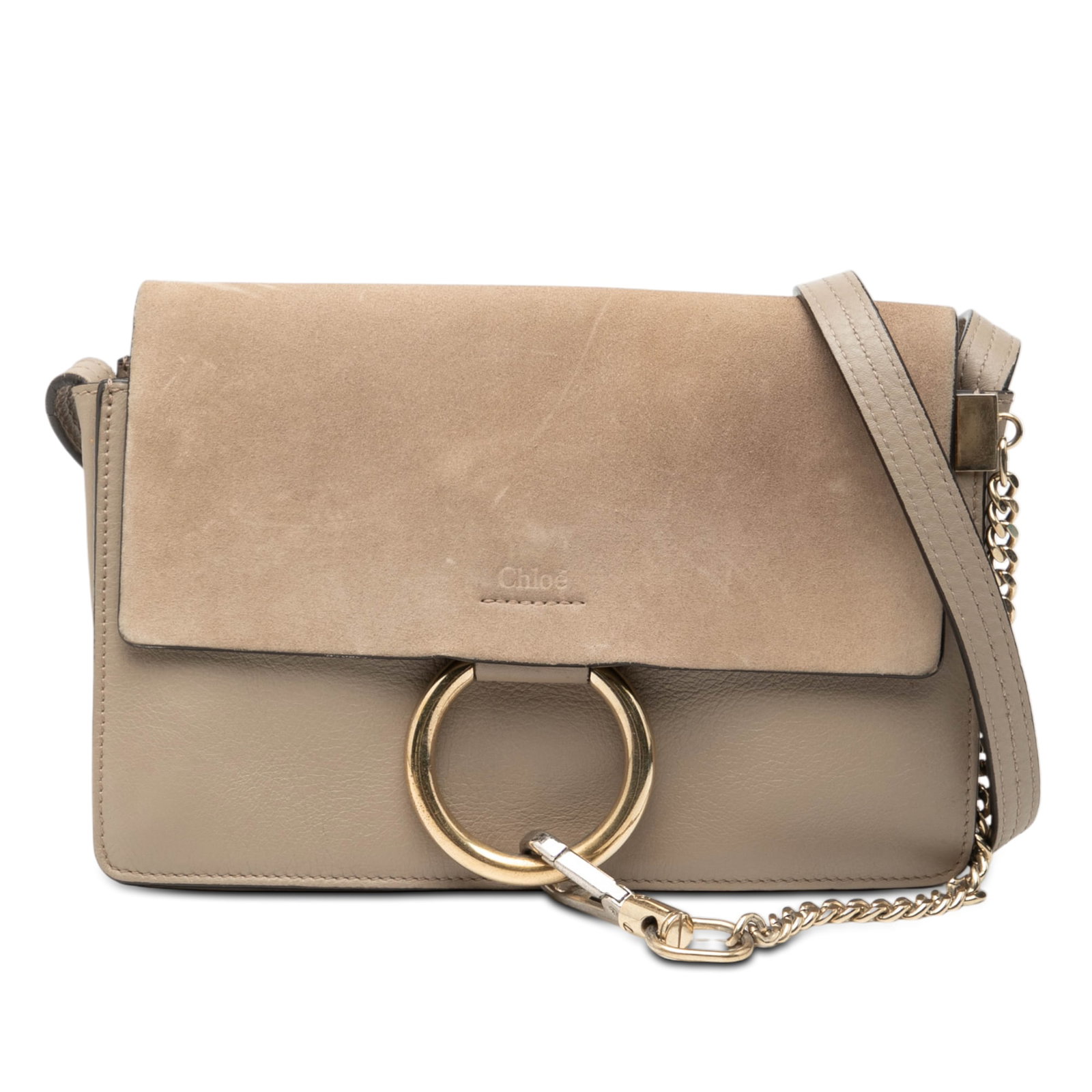 Chloe Faye Small Beige Crossbody Bag in Suede and Calf Leather (1 of 7)