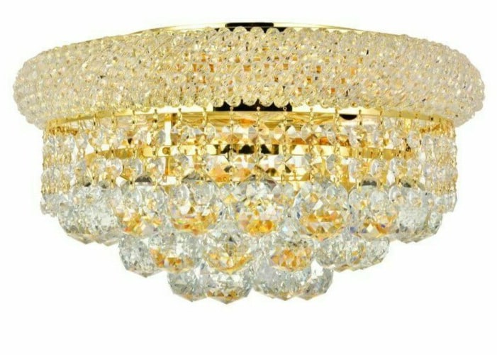Primo 6-Light Gold Flush Mount Crystal Ceiling Fixture 14 Inch Empire Style: Primo 6-Light Gold Flush Mount Crystal Ceiling Fixture 14 Inch Empire Style This modern empire-style semi flush mount chandelier features six lights and is adorned with royal cut clear crystals. With