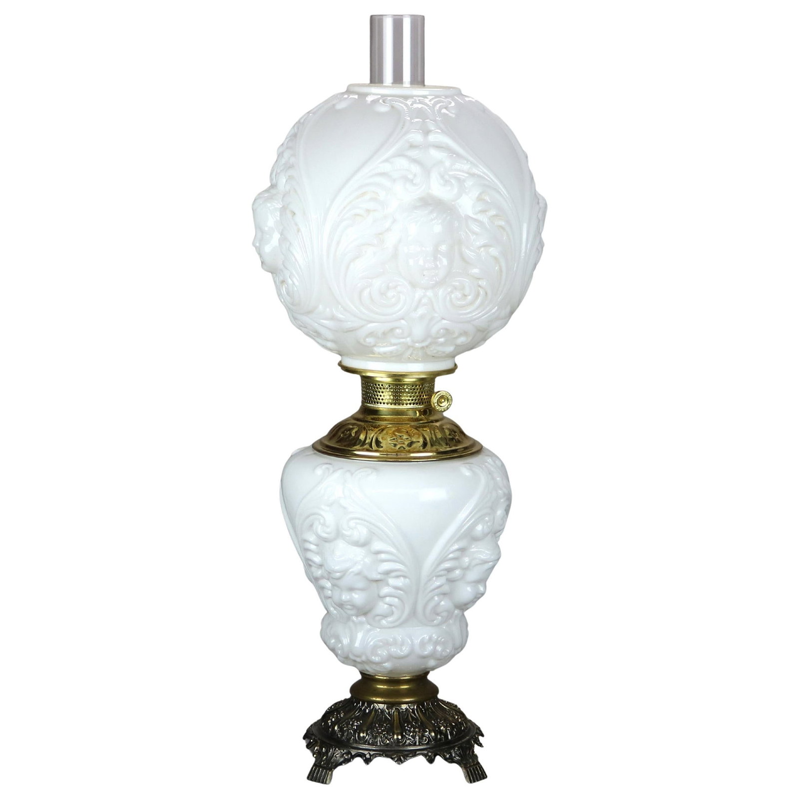 Victorian Cherub Blown Milk Glass Table Lamp c1890 (1 of 5)