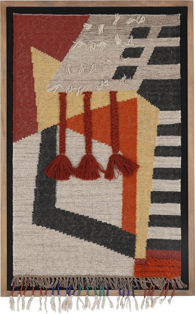 Juanita Textured Art Rug in Natural Mango Wood Frame 47H x 31.5W: Juanita Textured Art Rug in Natural Mango Wood Frame 47H x 31.5W Introducing the Juanita Rug Art, a stunning piece of textured art crafted from premium mango wood. This unique artwork features a print