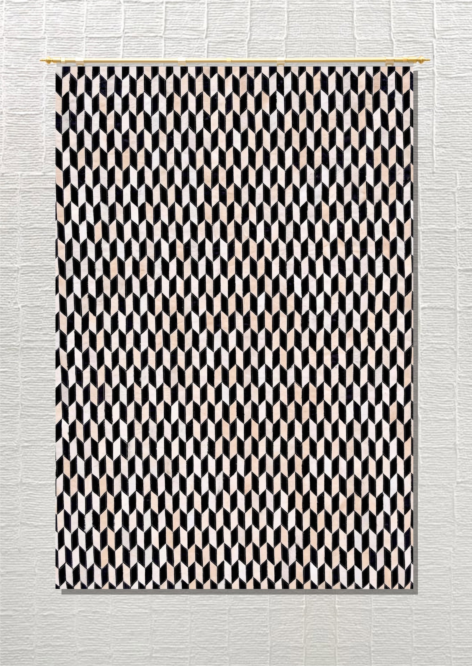 Handmade 3D Isometric Diamond Patchwork Cowhide Leather Area Rug 3ft x 5ft (1 of 1)