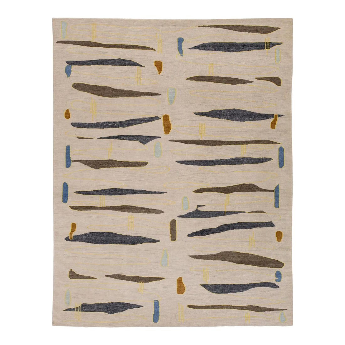 Turkish Wool Rug 9'3 x 11'11 Beige Art Deco Design: Turkish Wool Rug 9'3 x 11'11 Beige Art Deco Design Enhance your space with this exquisite hand-woven Turkish rug, featuring a modern design crafted from high-quality wool. The rug showcases a striking