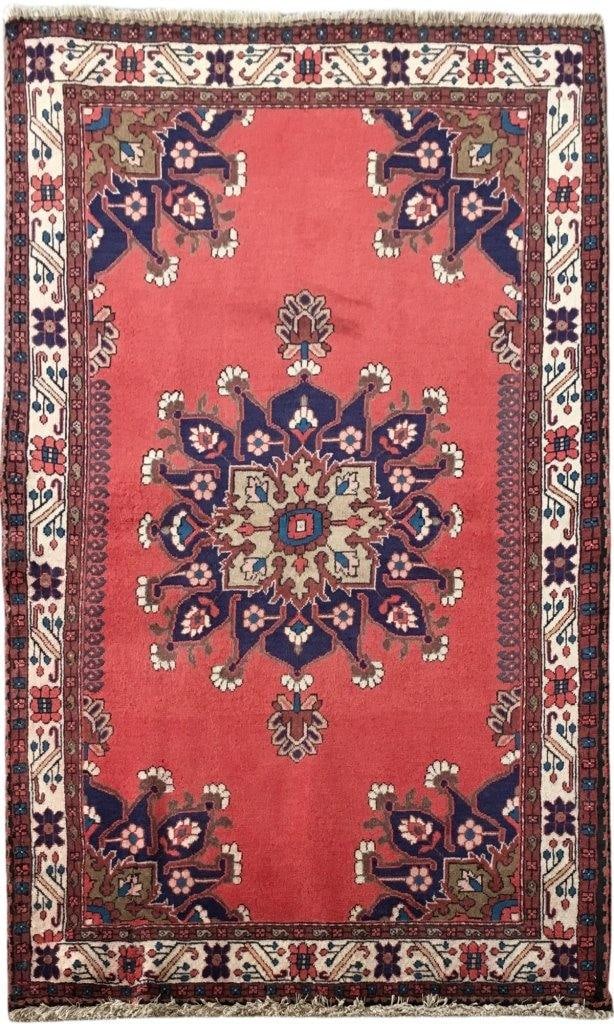 Handcrafted 3'7 x 4'9 Salmon Persian Hamadan Rug 100% Wool: Handcrafted 3'7 x 4'9 Salmon Persian Hamadan Rug 100% Wool Free continental US Shipping Elevate your living space with the exquisite 3.7 x 4.9 Salmon Persian Hamadan Rug, handcrafted by skilled Persia