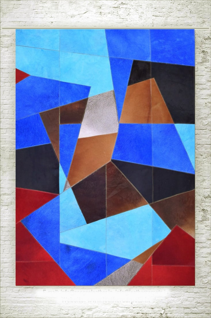 Avant-Garde Monochrome Patchwork Cowhide Leather Rug 3FT x 5FT Handcrafted (1 of 1)