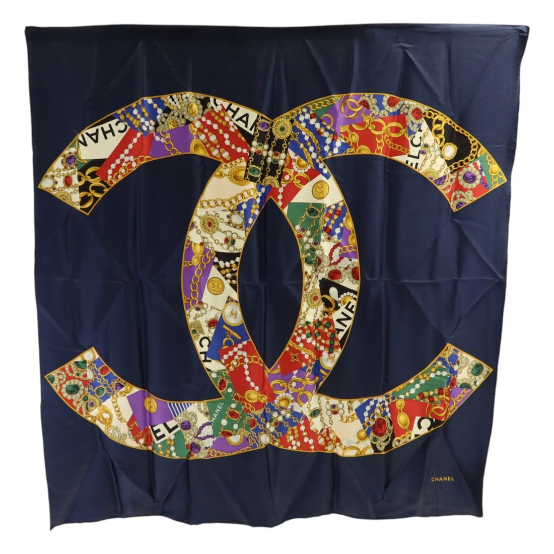 Silk Navy Scarf by CHANEL with Multicolor CC Logo (1 of 9)