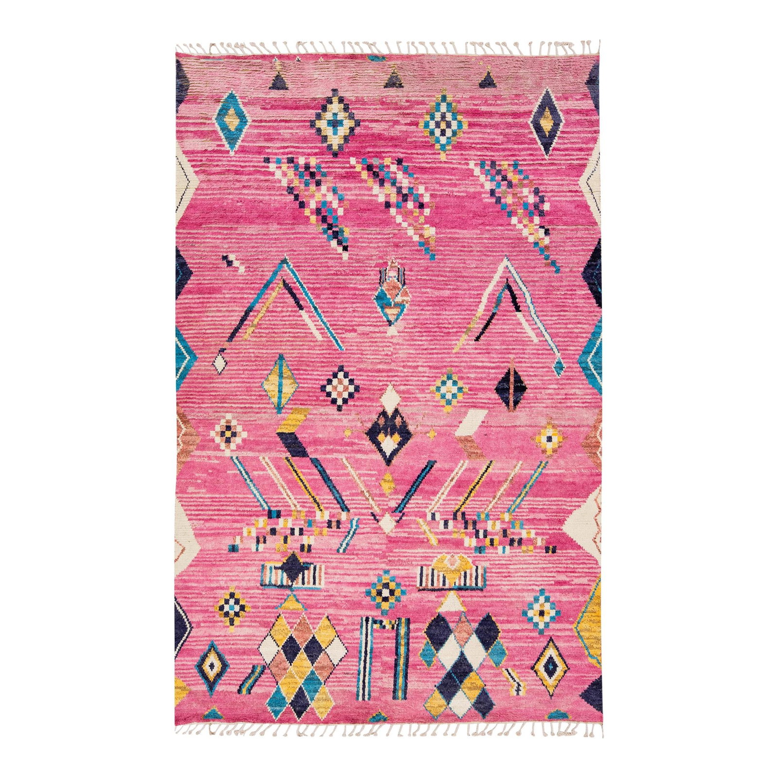 Handmade Pink Moroccan Berber Tribal Wool Rug 8' x 12'5: Handmade Pink Moroccan Berber Tribal Wool Rug 8' x 12'5 Enhance your living space with this stunning Pink Moroccan Berber Style Handmade Tribal Wool Rug. Expertly hand-knotted, this beautiful piece fe