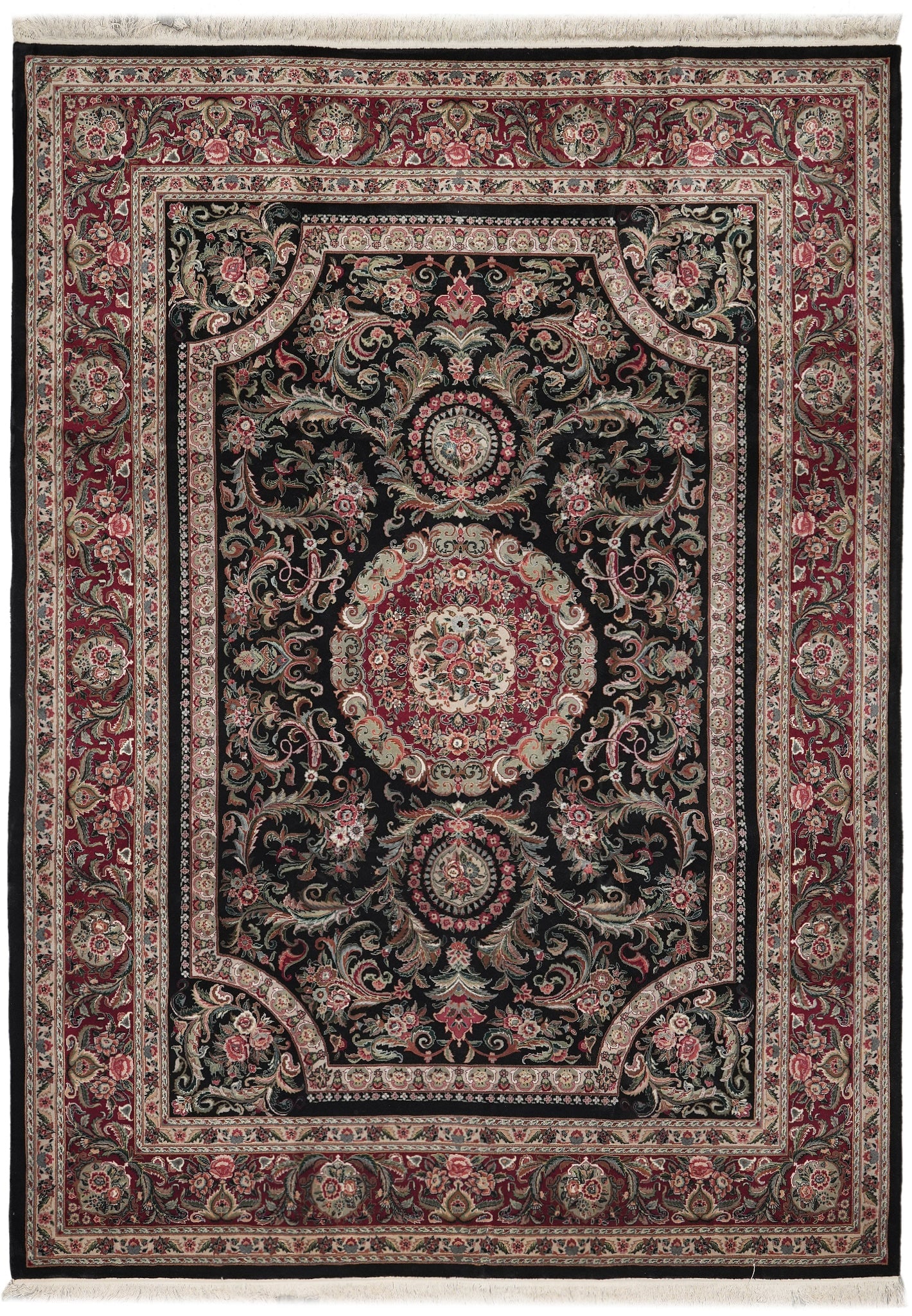 9.3 x 11.3 Jaipur Hand-Knotted Wool Rug Black French Pattern: 9.3 x 11.3 Jaipur Hand-Knotted Wool Rug Black French Pattern Free continental US Shipping This 9.3 x 11.3-foot handmade Jaipur rug features a sophisticated French pattern crafted from 100% premium woo