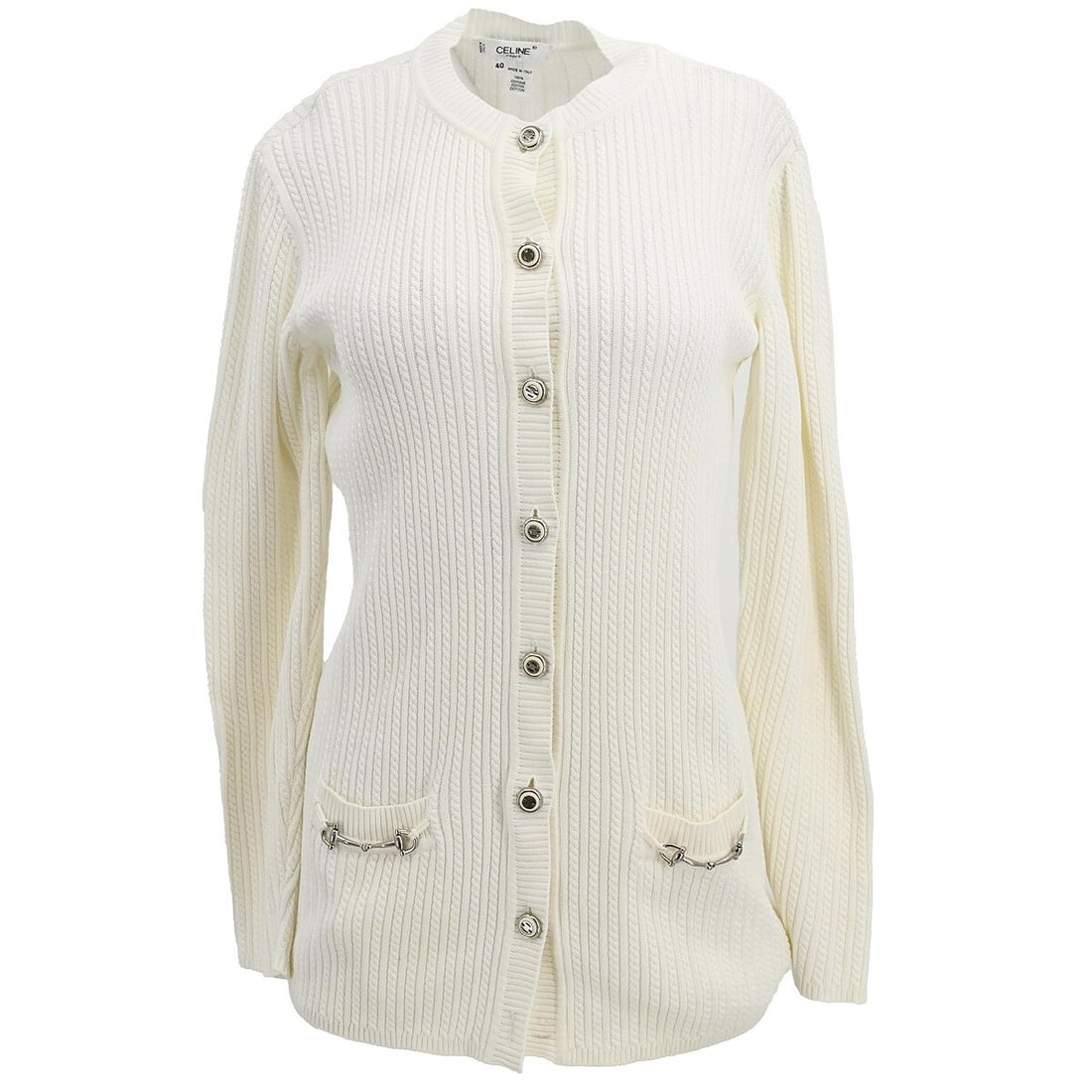 Vintage Celine White Cotton Cardigan Sweater Top Size #40 (1 of 11)