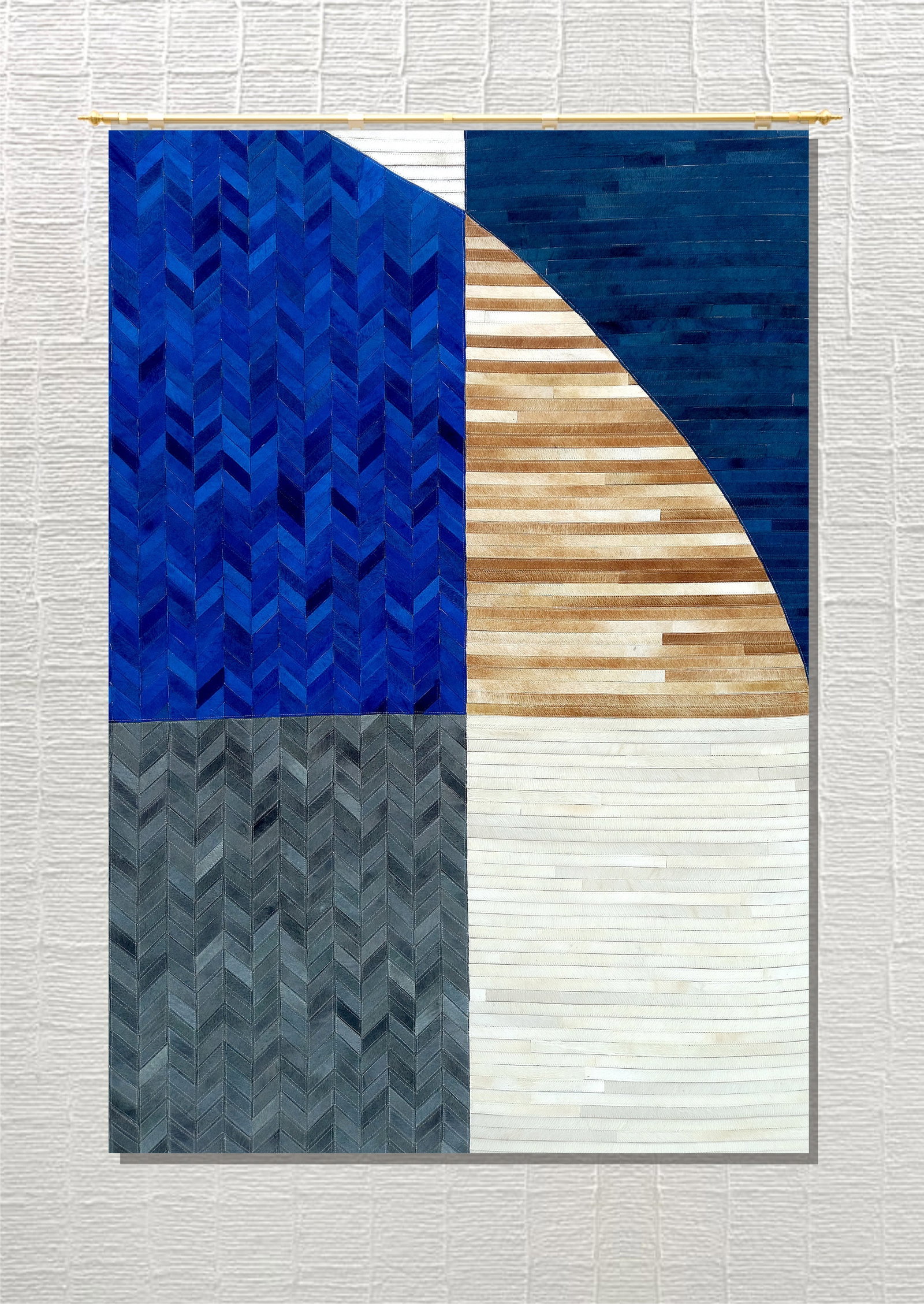 Handmade Cobalt Slate Herringbone Patchwork Cowhide Leather Area Rug 3FT x 5FT (1 of 1)