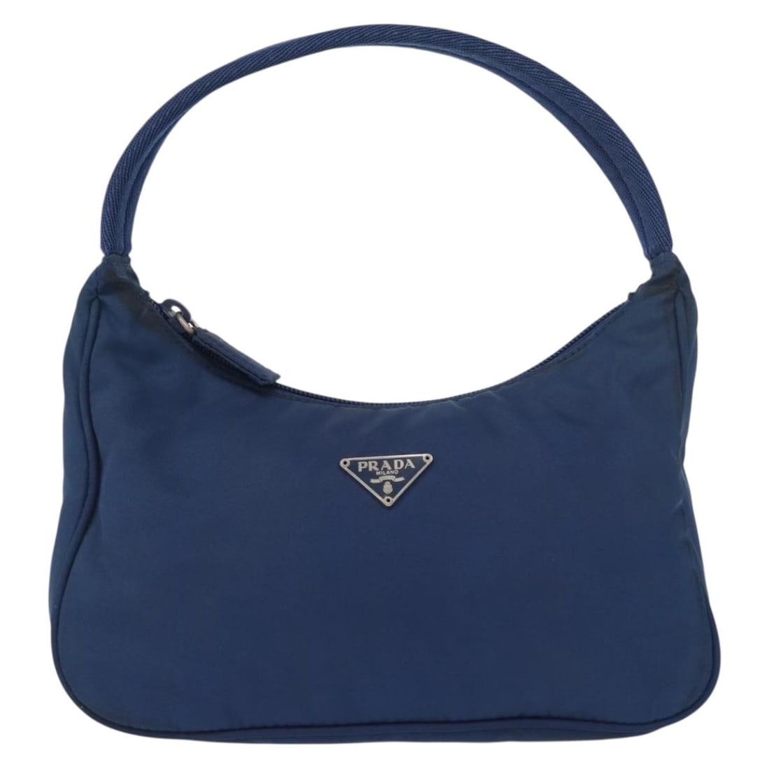 Prada Nylon Blue Re-Edition 2000 Hobo Bag 22cm x 12cm x 6cm: Prada Nylon Blue Re-Edition 2000 Hobo Bag 22cm x 12cm x 6cm This Prada Re-Edition 2000 Hobo bag for women features a blue nylon exterior with metal fittings. The bag shows signs of use including surfa