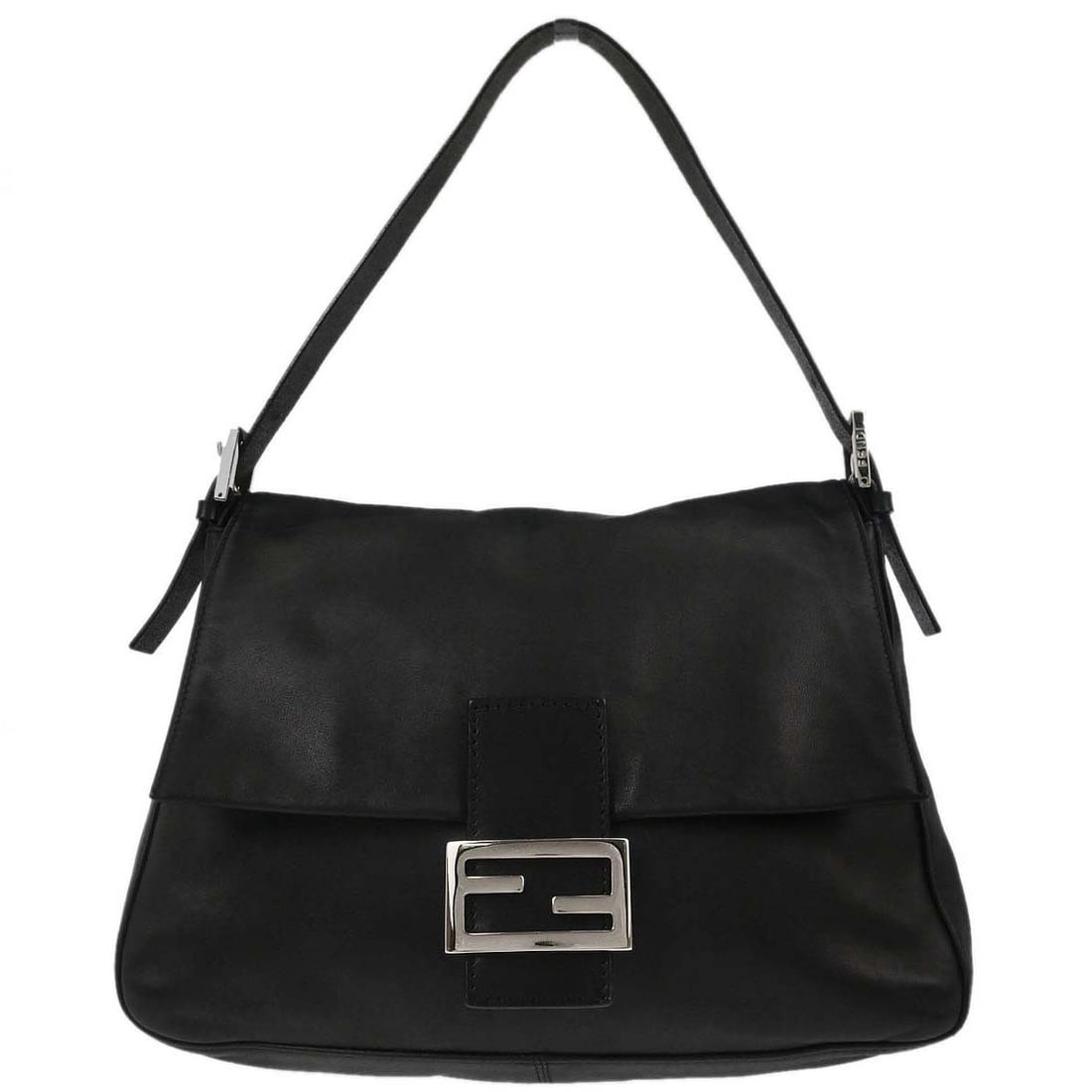 Fendi Mamma Baguette Black Lambskin Shoulder Bag with Logo Accent (1 of 11)