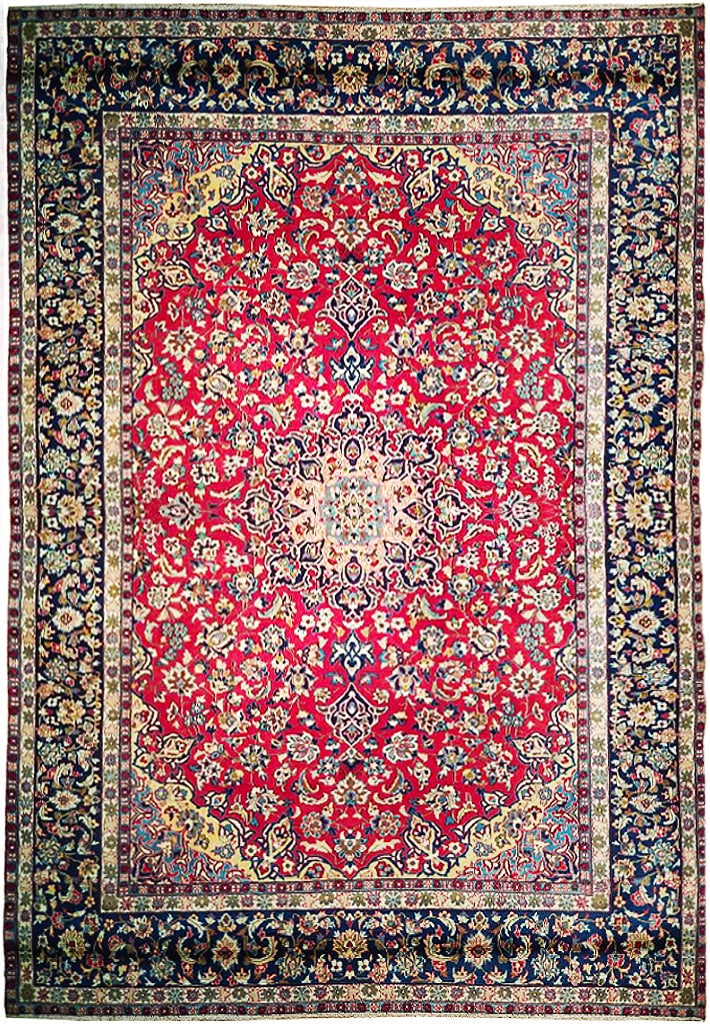 Handcrafted 10' x 12.9' Semi Antique Persian Esfahan Najaf Rug Red Blue: Handcrafted 10' x 12.9' Semi Antique Persian Esfahan Najaf Rug Red Blue Free continental US Shipping Elevate your home decor with this stunning 10' x 12.9' Semi Antique Persian Esfahan Najaf Rug, hand