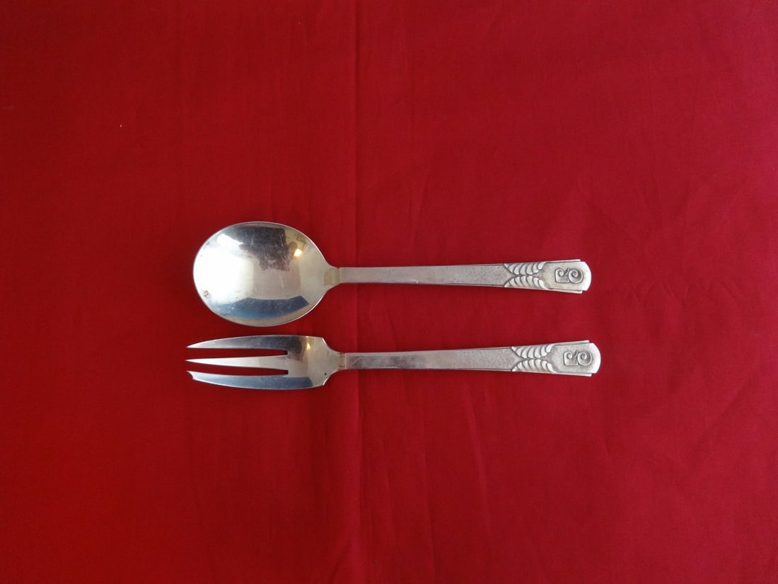Vilanova Spanish Sterling .916 Silver Salad Serving Set 2pc 9 3/4in (1 of 1)