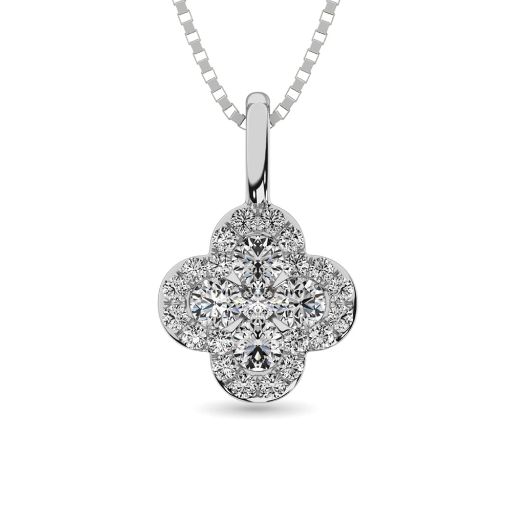 Diamond Clover Pendant 1/3 Ct.tw in 14K White Gold: Diamond Clover Pendant 1/3 Ct.tw in 14K White Gold 14k White Gold Stone Color: Gh Stone Clarity: Si2 Unless otherwise specified, pendants that include a chain are paired with our standard 18-inch leng