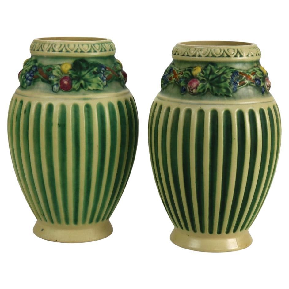 Pair of Vintage Roseville Corinthian Pottery Vases C1930 (1 of 5)