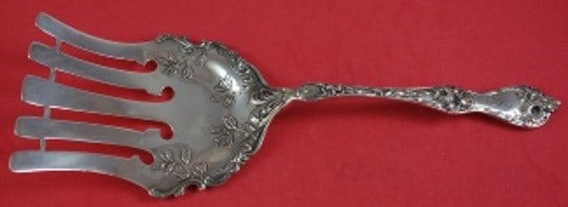 Reed and Barton Les Cinq Fleurs Sterling Silver Asparagus Fork 5-Tine 9 5/8 in Monogrammed (1 of 2)