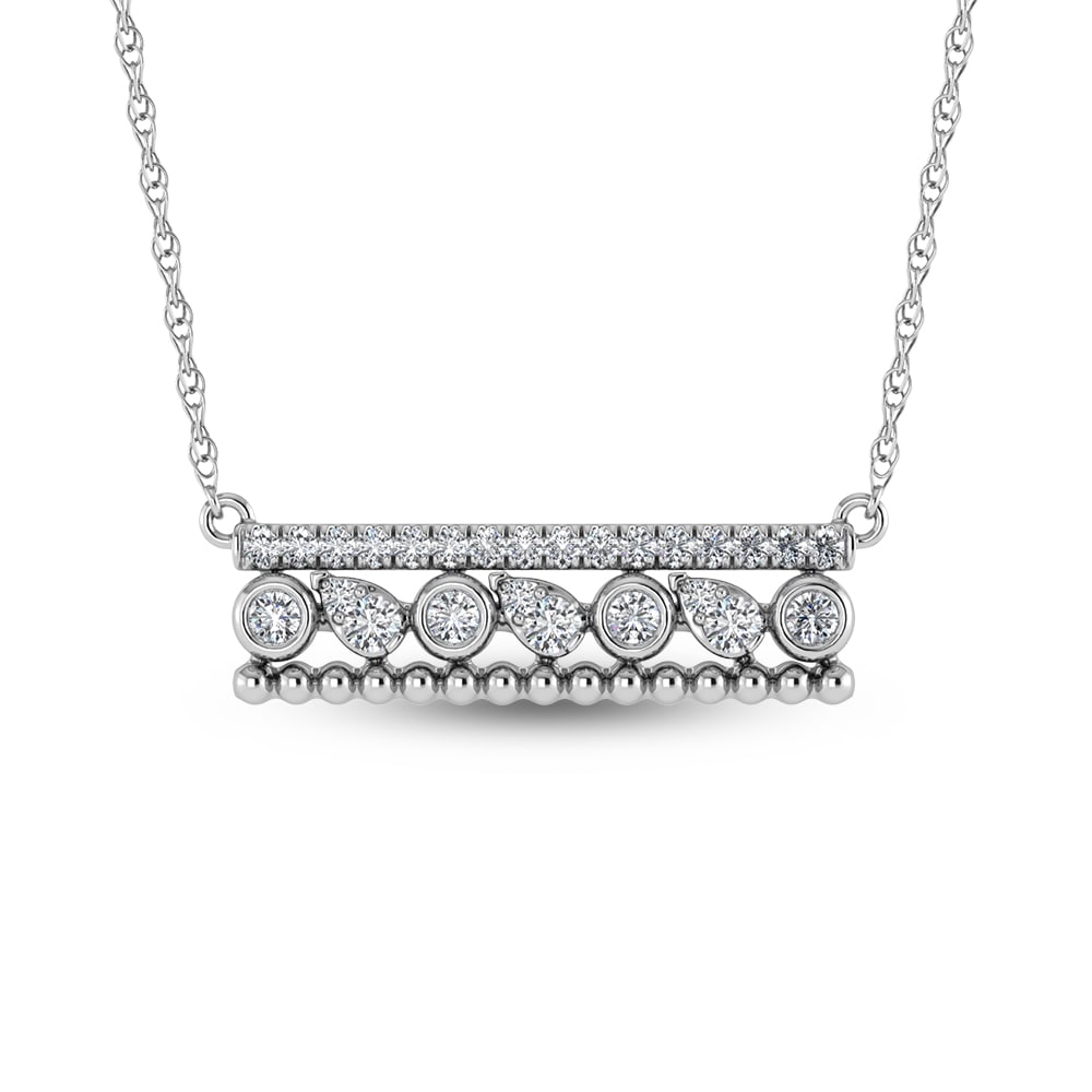 14K White Gold Diamond 3/8 Ct.Tw. Fashion Necklace: 14K White Gold Diamond 3/8 Ct.Tw. Fashion Necklace 14k White Gold Stone Color: G-h Stone Clarity: Si2 Unless otherwise specified, pendants that include a chain are paired with our standard 18-inch len
