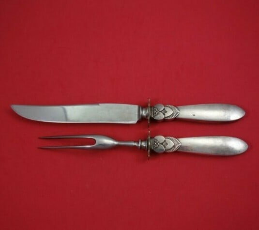 Georg Jensen Cactus Sterling Silver Steak Carving Set 2pc Vintage: Georg Jensen Cactus Sterling Silver Steak Carving Set 2pc Vintage This exquisite 2-piece steak carving set from Georg Jensen features the iconic Cactus pattern, crafted from sterling silver with hollo