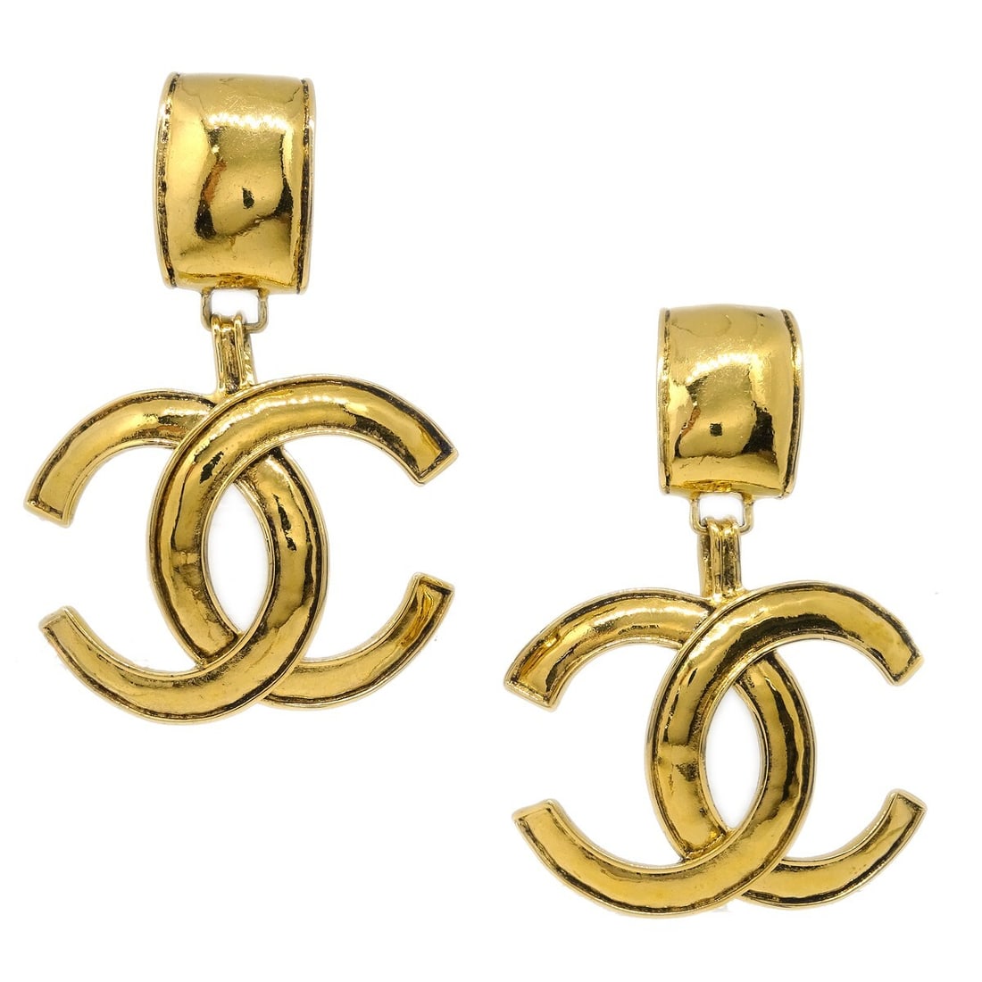 Chanel CC Gold Dangle Clip-On Earrings 94P (1 of 4)