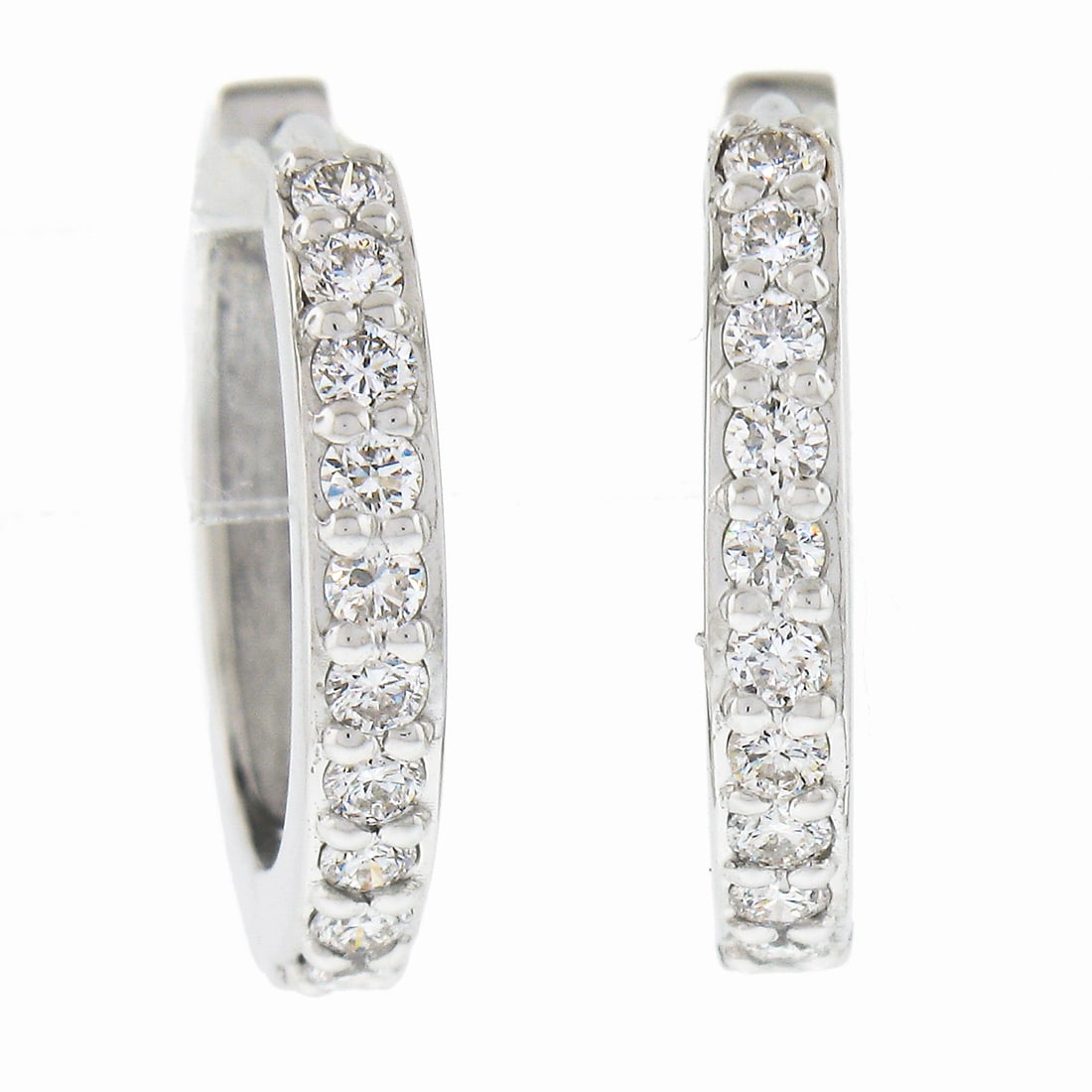Classic 14k White Gold 0.20ct Pave Diamond Petite Huggie Hoop Earrings (1 of 5)