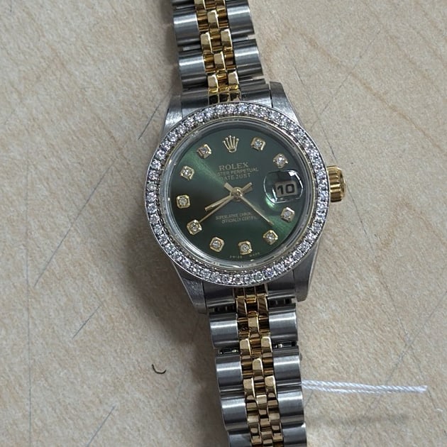 Aftermarket Black Diamond Dial Rolex Datejust Lady 69173 Jubilee Watch (1 of 3)