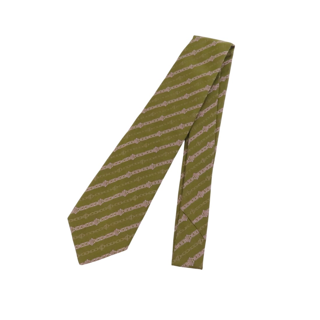 Silk Khaki Green Beige Necktie by CELINE Made in France (1 of 9)