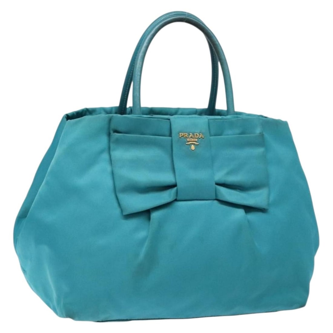 Turquoise Prada Tessuto Nylon Logo Bow Tote with Leather Accents (1 of 18)
