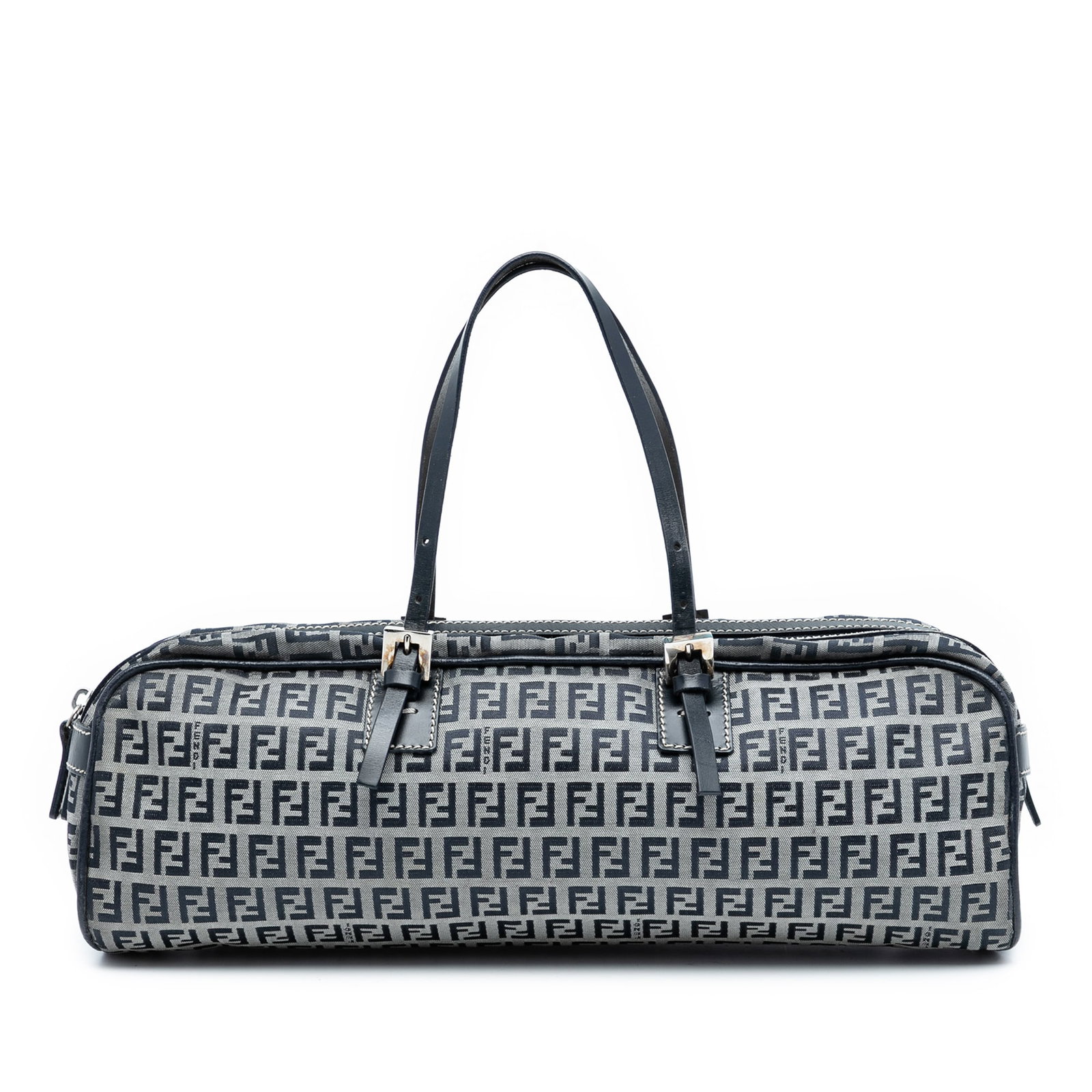 Gray Fendi Zucchino Canvas Tote with Leather Trim and Top Zip: Gray Fendi Zucchino Canvas Tote with Leather Trim and Top Zip This Fendi Zucchino Canvas Handbag features a canvas body accented with leather trim, flat leather handles, a top zip closure, and both in