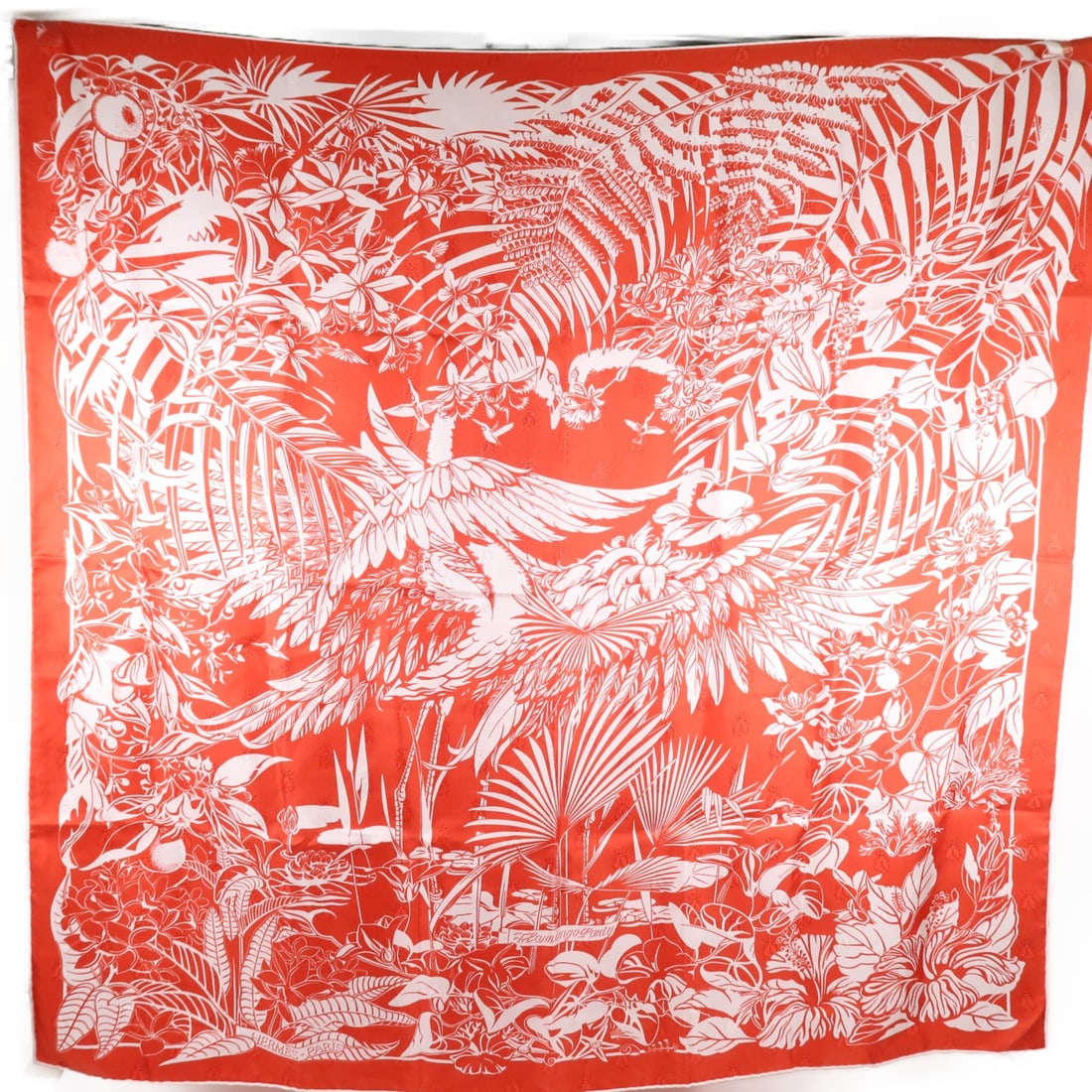 Silk 90x90 cm Red and White Womens Scarf by HERMES France (1 of 8)