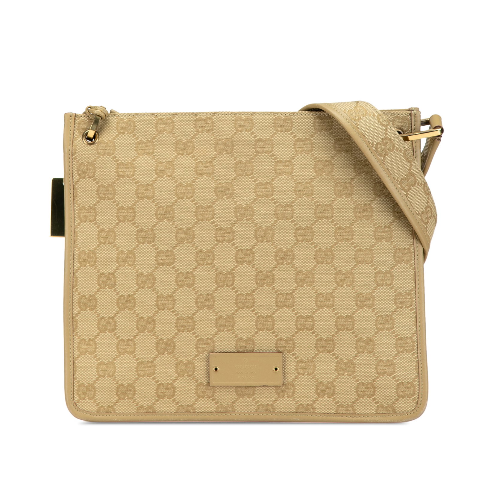 Gucci GG Canvas Beige Crossbody Bag with Leather Trim: Gucci GG Canvas Beige Crossbody Bag with Leather Trim This Gucci GG Canvas Crossbody features a beige canvas body with leather trim, an adjustable canvas shoulder strap, an open top with a magnetic sn