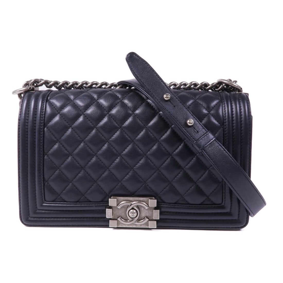 CHANEL Boy 25 Black Lambskin Leather Shoulder Bag with Chain (1 of 15)
