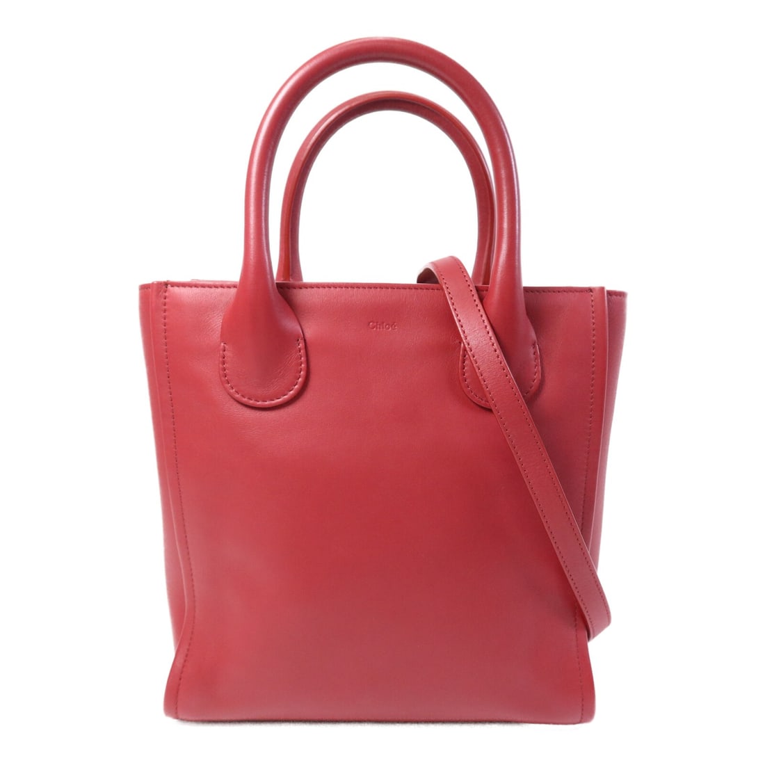 Chloe Joyce Small Red Calfskin Two Way Tote with Gold Hardware (1 of 13)