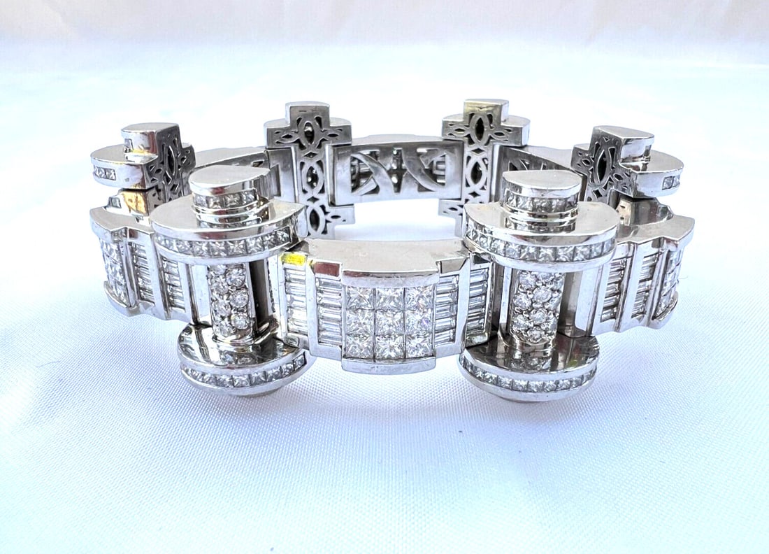 Stunning 18K White Gold Platinum Diamond Bracelet 25.50ct 8" Long (1 of 13)