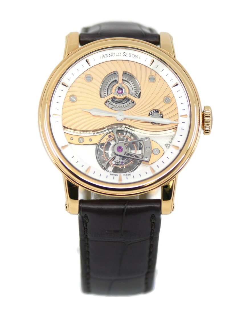 Arnold & Son TE8 Tourbillon 18K Rose Gold Wristwatch 1SJAP.B01A.C113A with Box and Papers: Arnold & Son TE8 Tourbillon 18K Rose Gold Wristwatch 1SJAP.B01A.C113A with Box and Papers Discover the elegance of the Arnold & Son TE8 Tourbillon, a stunning wristwatch crafted in 18K rose gold. This