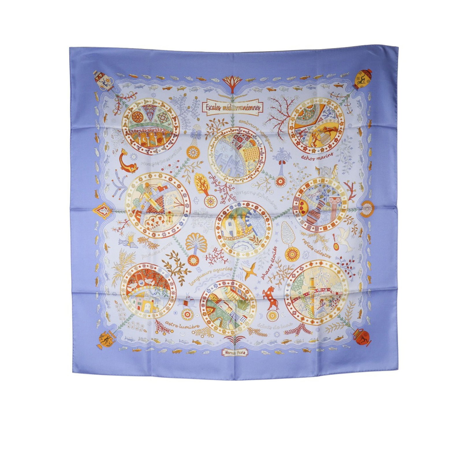 Hermes Escales Mediterraneennes Purple Silk 90 Square Scarf (1 of 10)