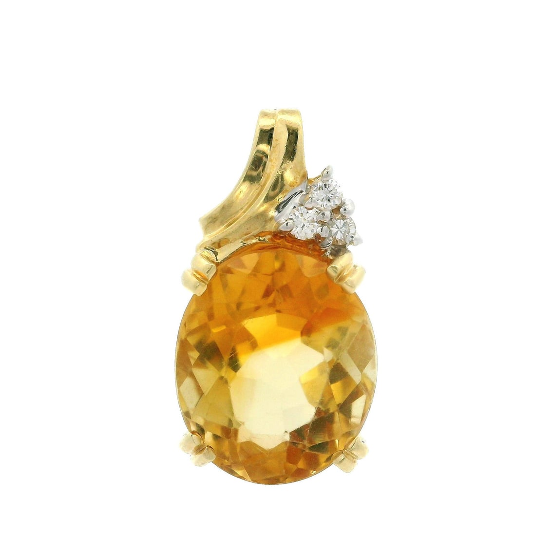 14k Yellow Gold Oval Citrine Diamond Slide Charm Pendant (1 of 5)