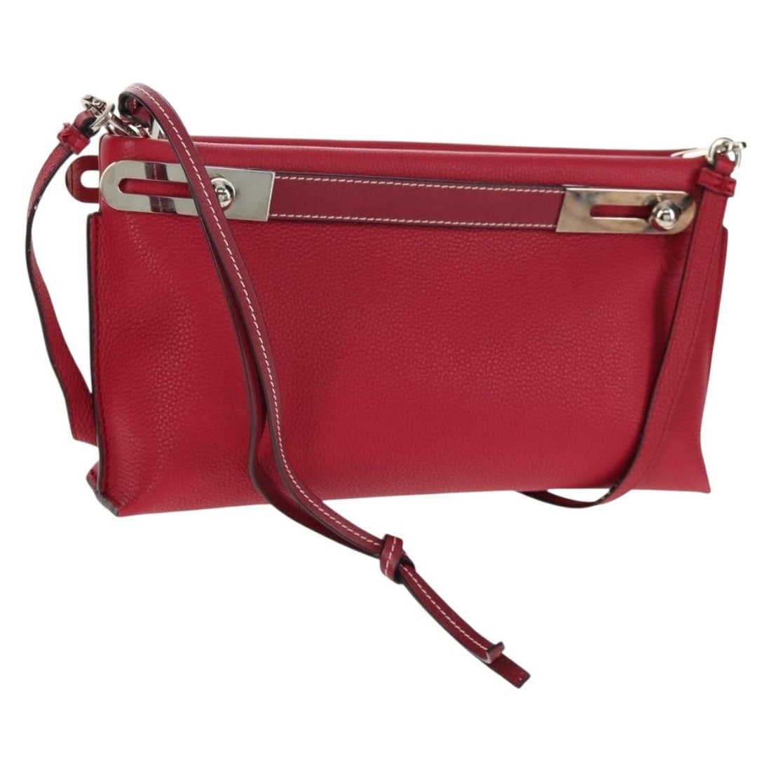 LOEWE Anagram Missy Small Leather Shoulder Bag Red Silver Auth (1 of 18)