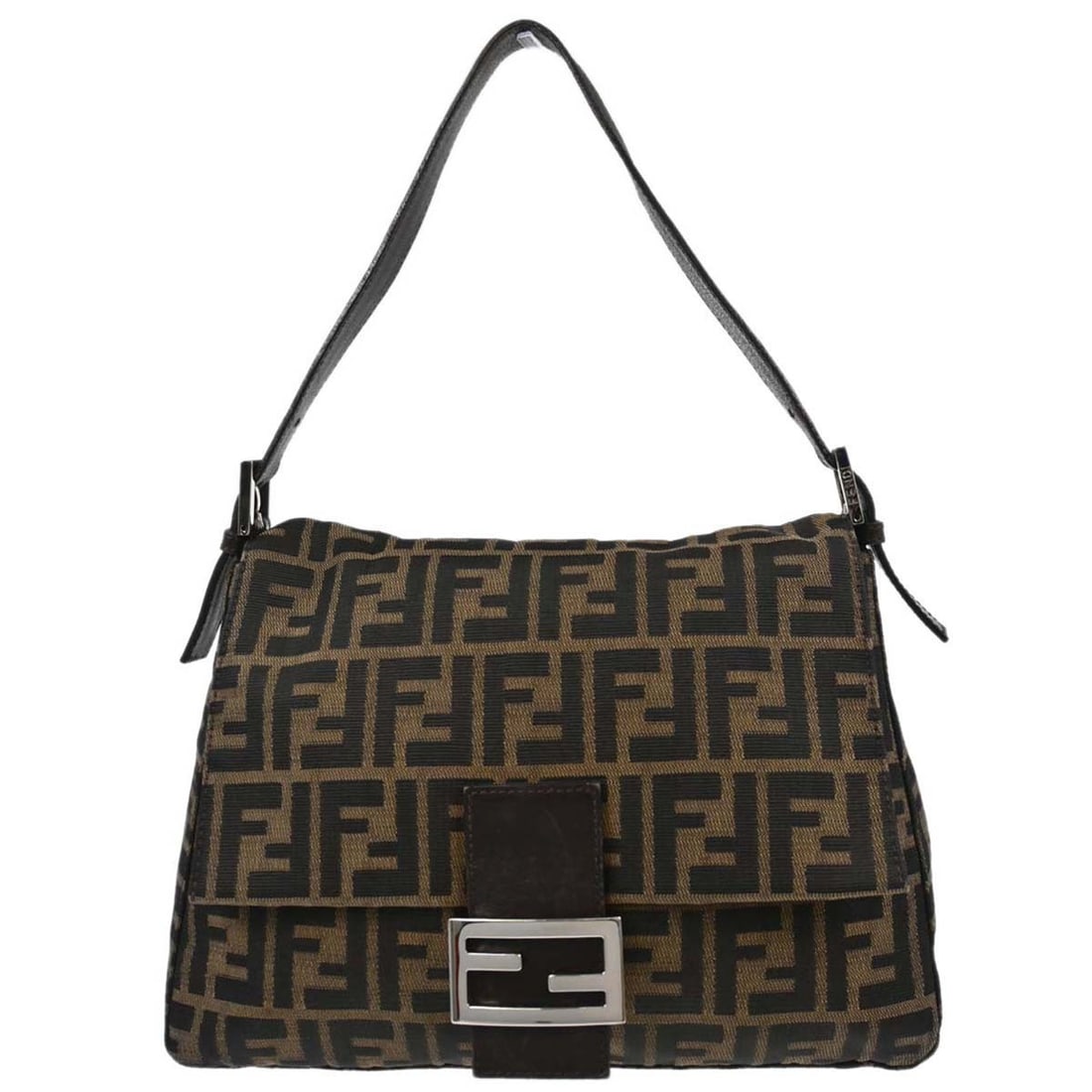 Fendi Zucca Mamma Baguette Shoulder Bag Brown Canvas Medium: Fendi Zucca Mamma Baguette Shoulder Bag Brown Canvas Medium This Fendi Mamma Baguette handbag features the iconic brown Zucca canvas pattern and silver-tone hardware. Designed with a magnetic closure,