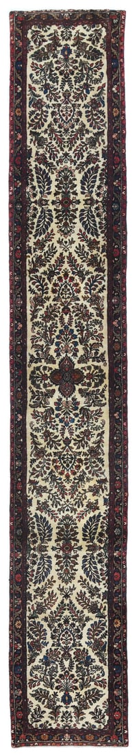 Vintage Tribal Floral Hand-Knotted Runner Rug 2'6 x 17'0 Wool: Vintage Tribal Floral Hand-Knotted Runner Rug 2'6 x 17'0 Wool Enhance your space with this vintage tribal floral design runner rug, perfect for your kitchen or hallway. Hand-knotted from durable wool,