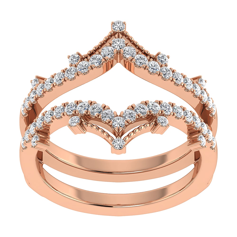 Diamond 1/3 Ct.Tw. Chevron Guard Ring in 14K Rose Gold: Diamond 1/3 Ct.Tw. Chevron Guard Ring in 14K Rose Gold 14k Rose Gold Stone Color: G-h Stone Clarity: I1 Each ring is presented in standard size 6.5. Complimentary resizing is available between sizes 5