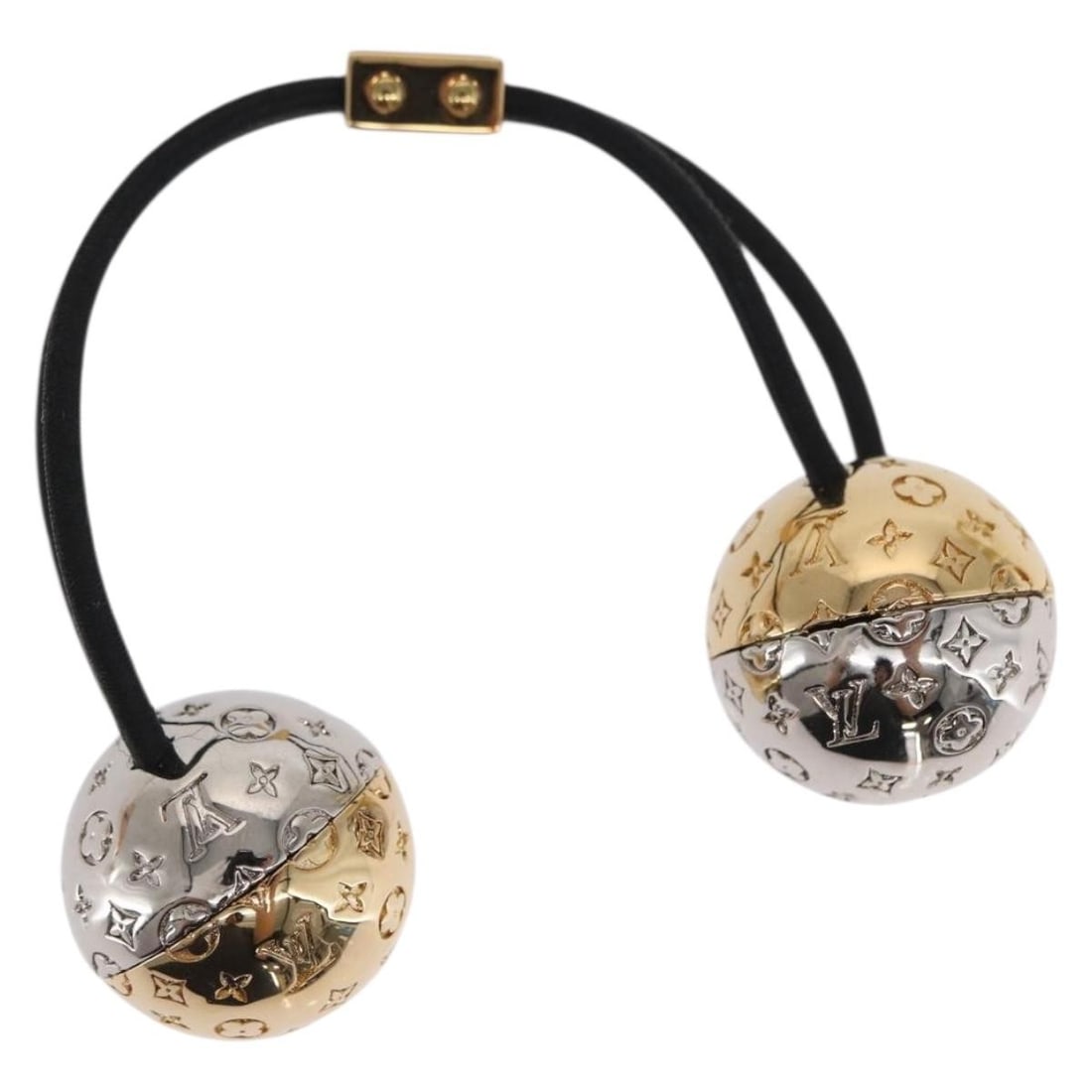 Louis Vuitton M80266 Silver Metal Hair Accessory Made in Italy: Louis Vuitton M80266 Silver Metal Hair Accessory Made in Italy Louis Vuitton metal hair tie in silver, featuring a compact design measuring approximately 0.9 inches (2.3 cm) in height and length. Craf