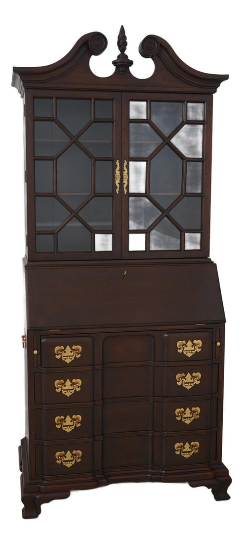 Harden Cherry Chippendale Blockfront Secretary Desk Solid Brass Hardware (1 of 10)