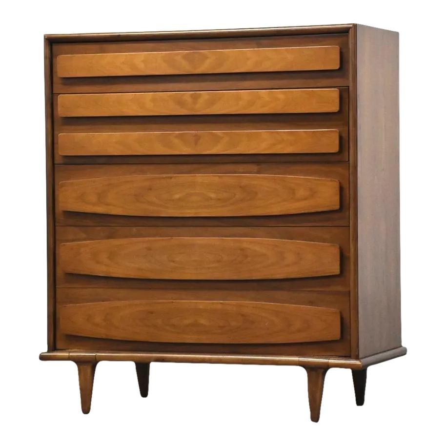 American of Martinsville Mid Century Walnut Tall Dresser 40" Wide (1 of 8)