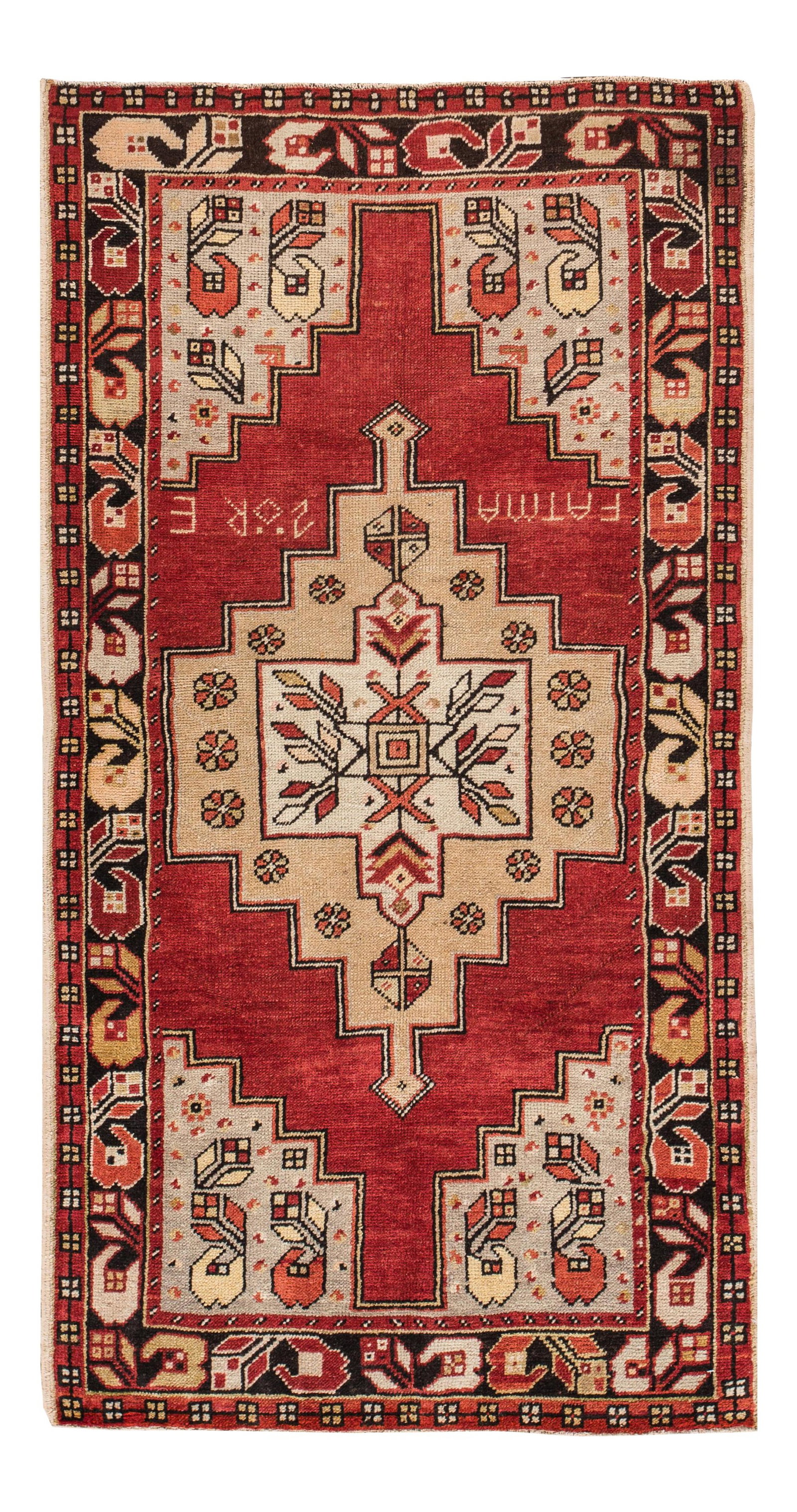 Mid-20th Century Hand-Knotted Wool Anatolian Rug 3'6" X 6'5" Red: Mid-20th Century Hand-Knotted Wool Anatolian Rug 3'6" X 6'5" Red This exquisite Mid-20th Century Vintage Anatolian Rug showcases traditional craftsmanship with its hand-knotted design, made from high-