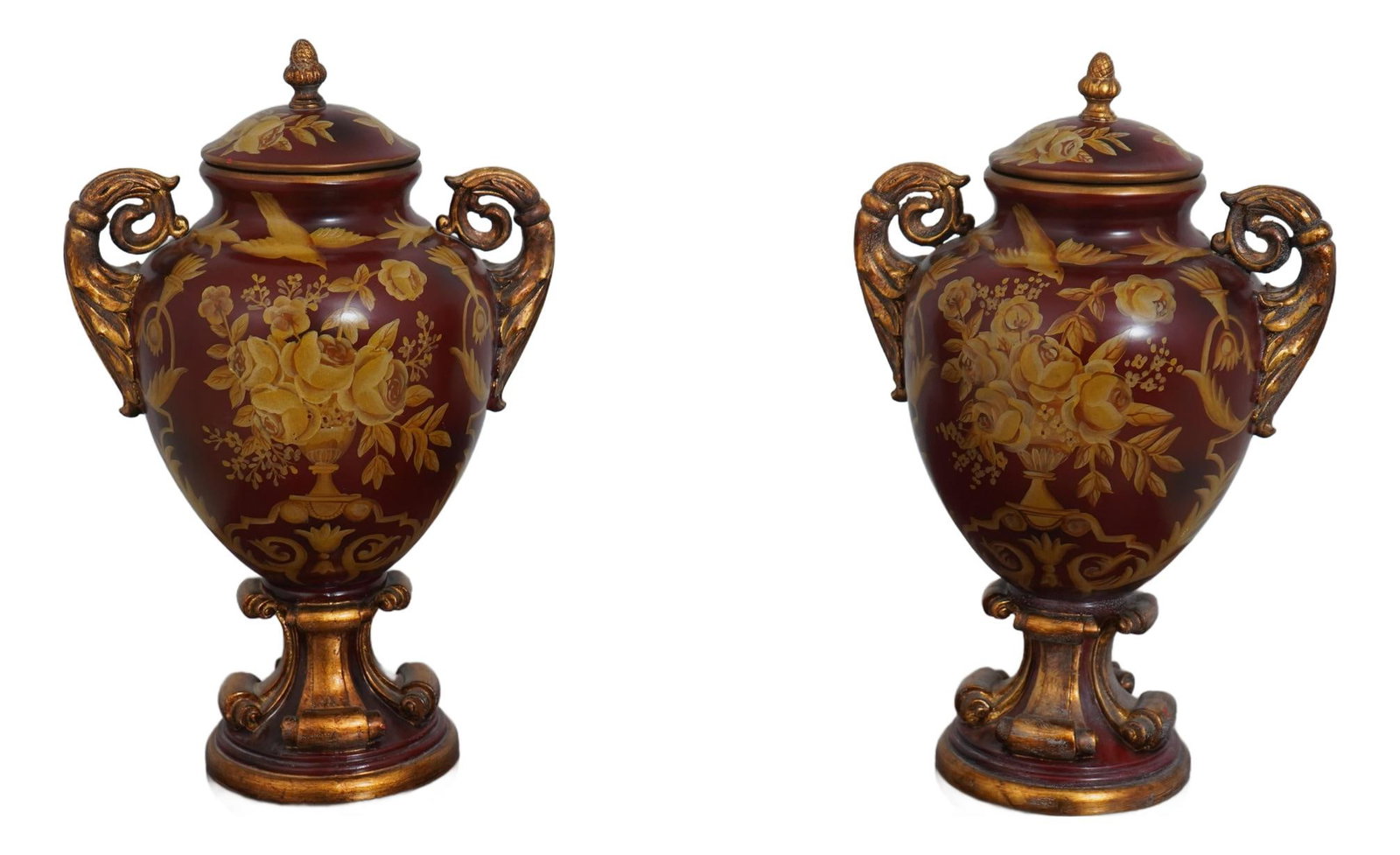 Regency Style Red Porcelain Urns Pair with Lidded Design (1 of 10)