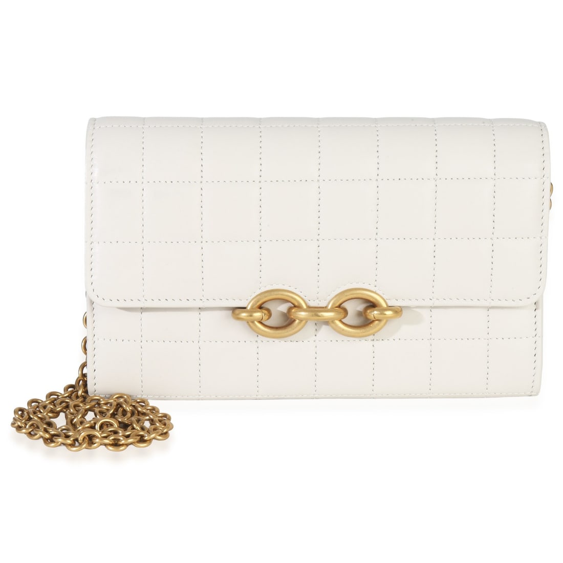 Le Maillon Wallet On Chain Neutral Leather Shoulder Bag by Saint Laurent: Le Maillon Wallet On Chain Neutral Leather Shoulder Bag by Saint Laurent This Saint Laurent Le Maillon Wallet On Chain is crafted from soft crema calfskin leather with a neutral exterior and gold-tone