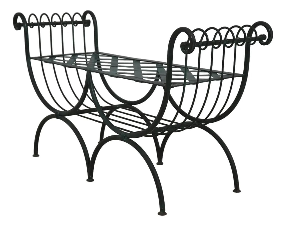 1950s Scrolled Wrought Iron Window Bench With Bronze Patina Finish (1 of 10)